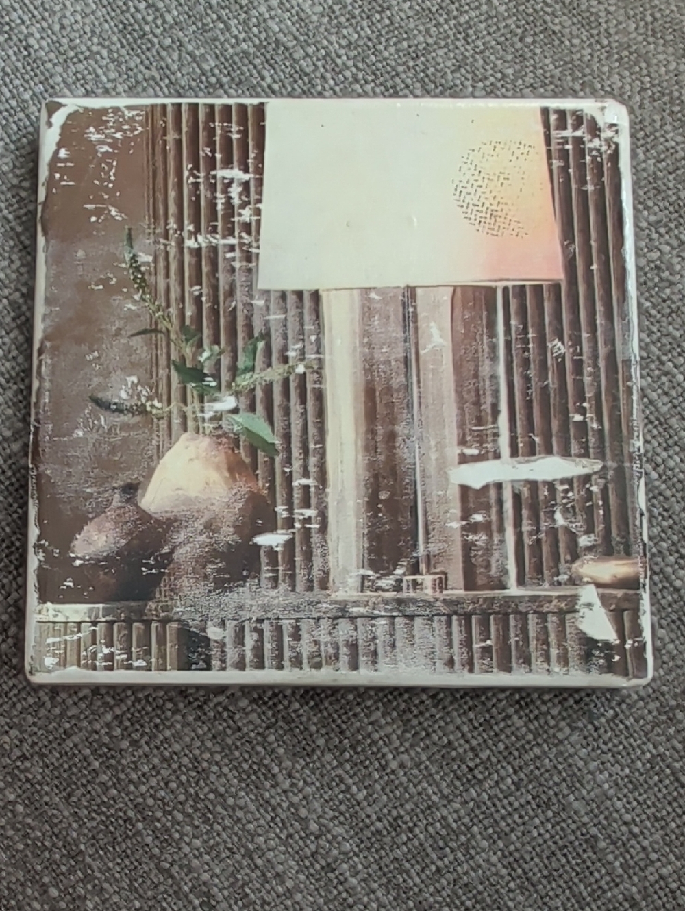 Decorative Vintage Style Art Tile Coaster - Neutral Tones Handcrafted